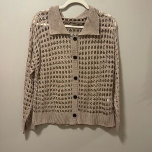 Tan Large Knit Collared Button Up Sweater Cardigan